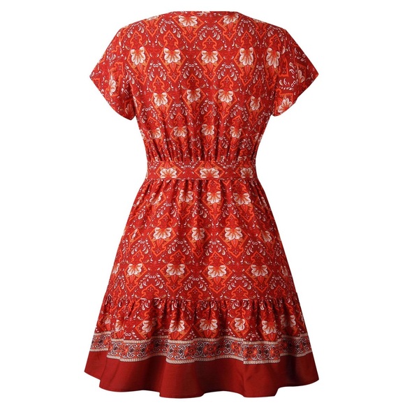 Red floral mini dress - Picture 6 of 8